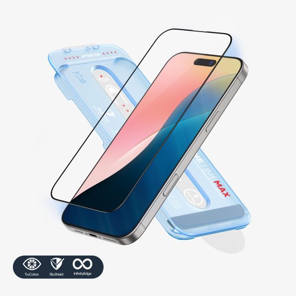 FLOLAB ONETIME MAX NanoArmour for iPhone 16 Series Screen Protector with Infinity Edge, Anti-Microbial , Ultra Clear Anti-Blue Light Technology & No Blue Tint For Cheap